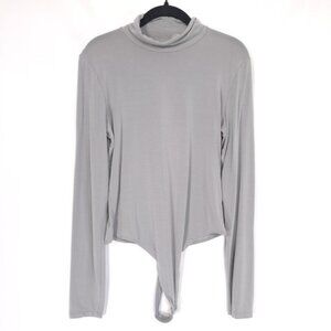 Aritzia Wilfred Women's Bodysuit LARGE Gray Long Sleeve Turtleneck Tencel Stretc